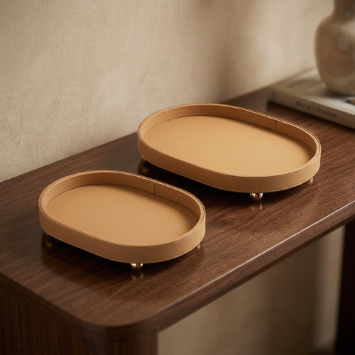 Minimalist Oval Catchall Trays Warm Caramel Set of 2