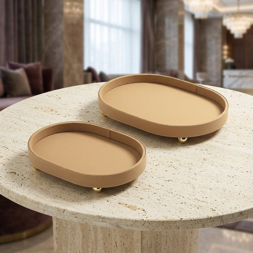 Minimalist Oval Catchall Trays Warm Caramel Set of 2