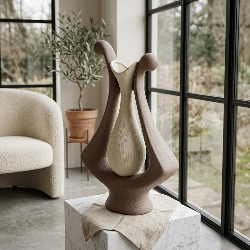 Matte Taupe & Warm Beige Contrast Vase