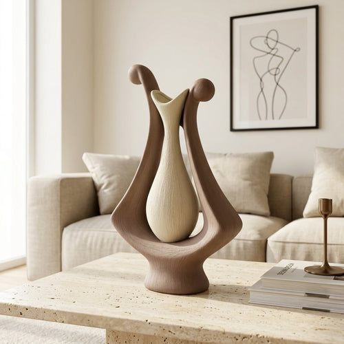 Matte Taupe & Warm Beige Contrast Vase