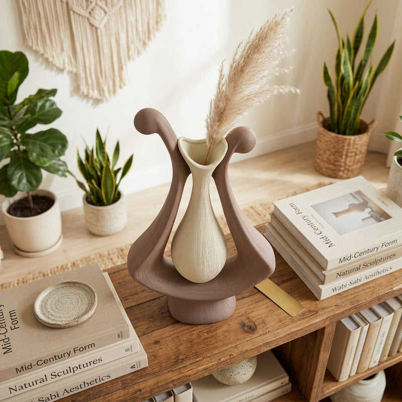 Matte Taupe & Warm Beige Contrast Vase