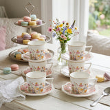 Gold Trimmed Floral Teacup & Saucer Set of 6
