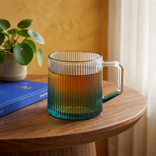 Ocean Teal & Clear Glass Set of 6