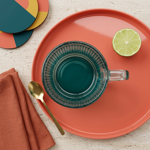Ocean Teal & Clear Glass Set of 6