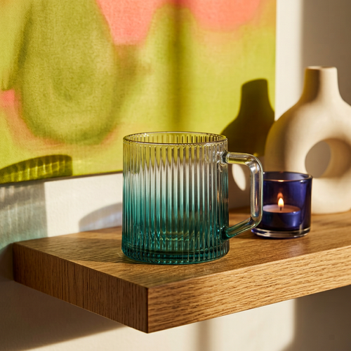 Ocean Teal & Clear Glass Set of 6