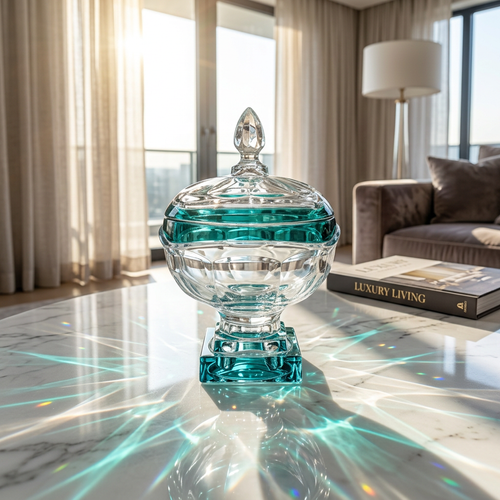 Elegant Emerald Cut Crystal Candy Jar