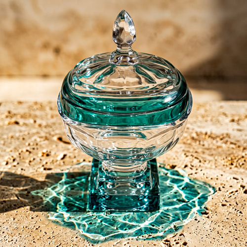 Elegant Emerald Cut Crystal Candy Jar