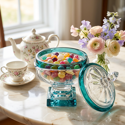Elegant Emerald Cut Crystal Candy Jar