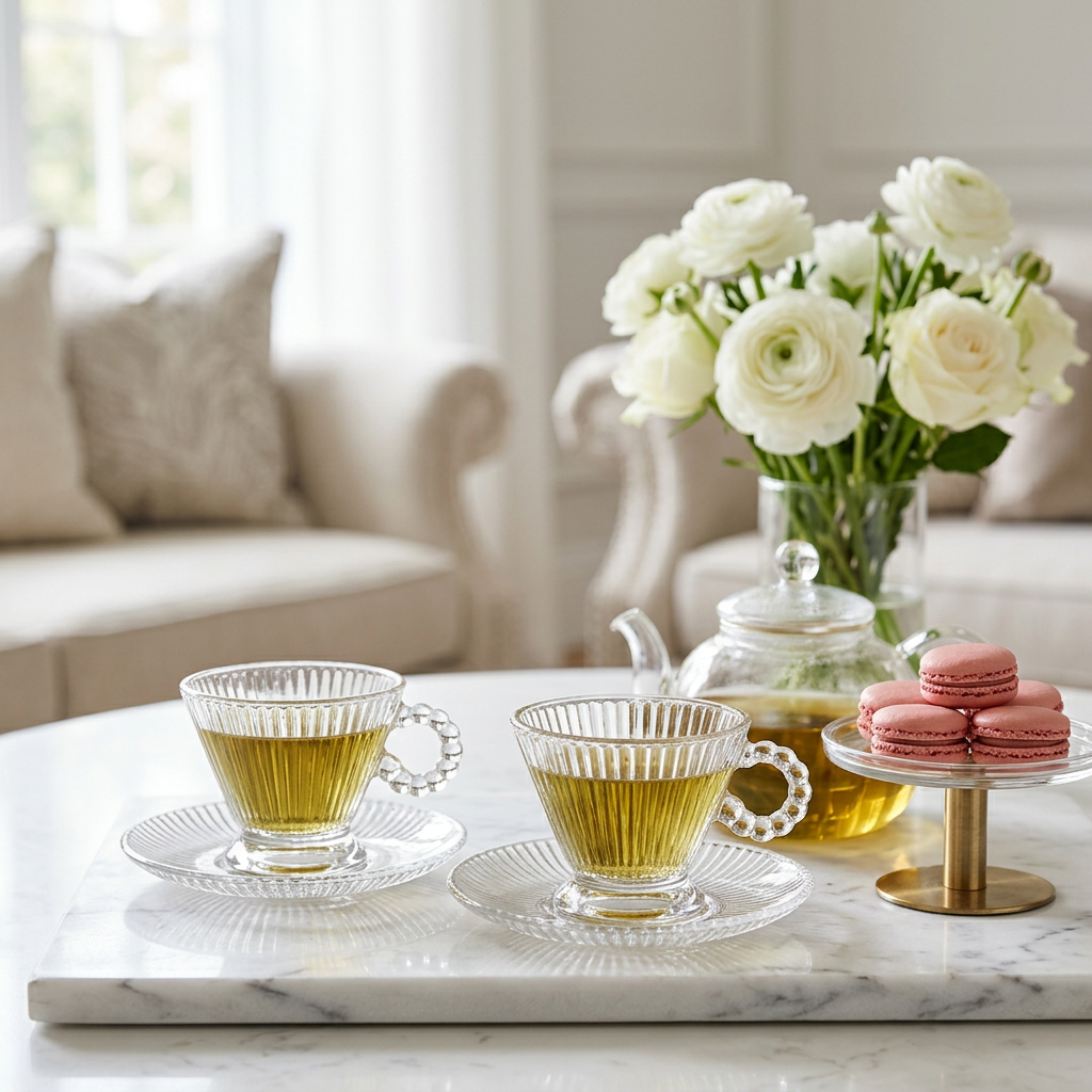 Royal Design Glass Cup and Saucer Set of 6