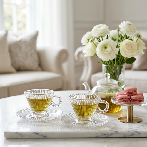 Royal Design Glass Cup and Saucer Set of 6