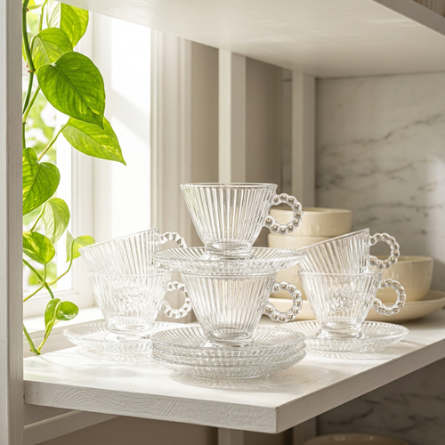 Royal Design Glass Cup and Saucer Set of 6