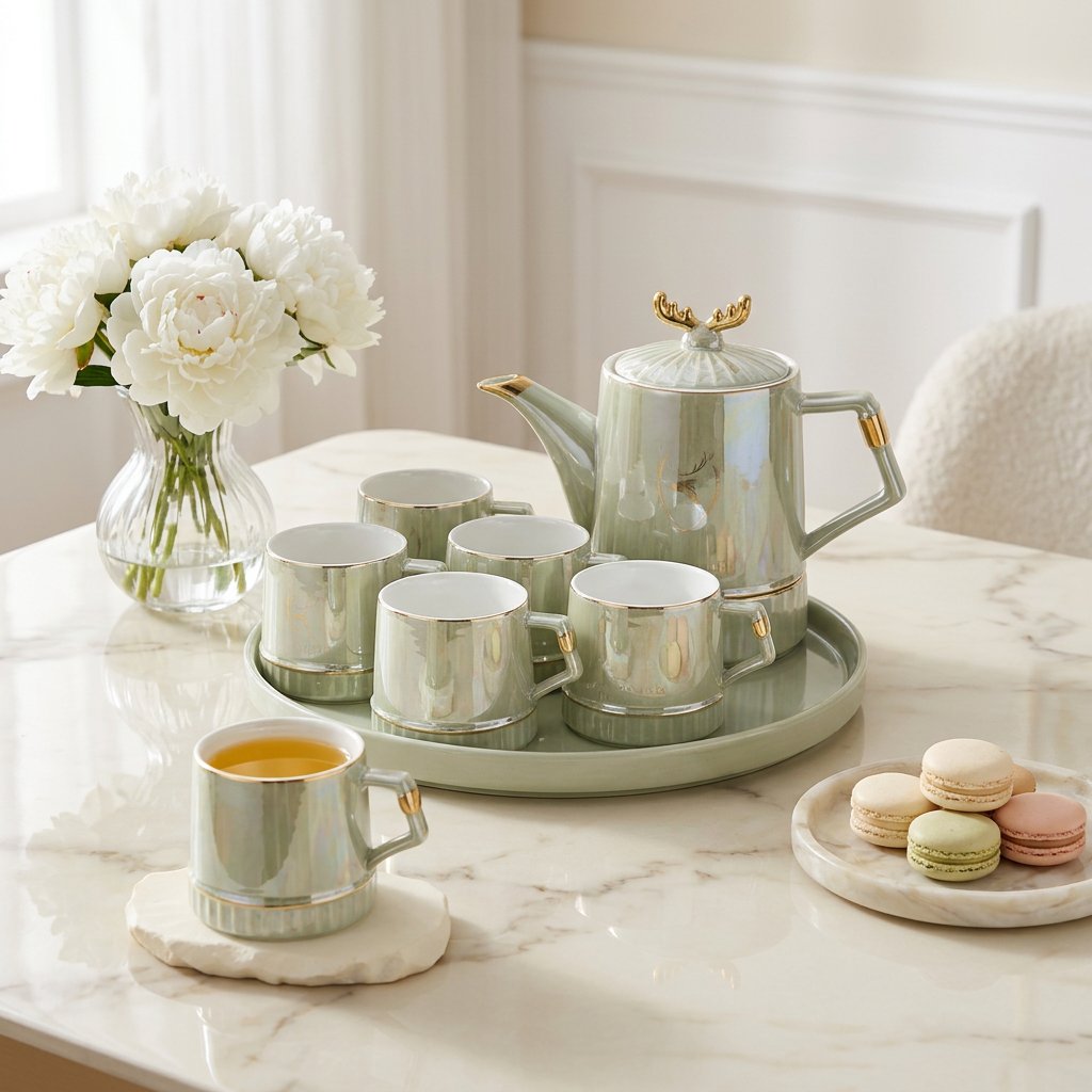 Elegant Royal Antler Ceramic Tea Set 8 Piece