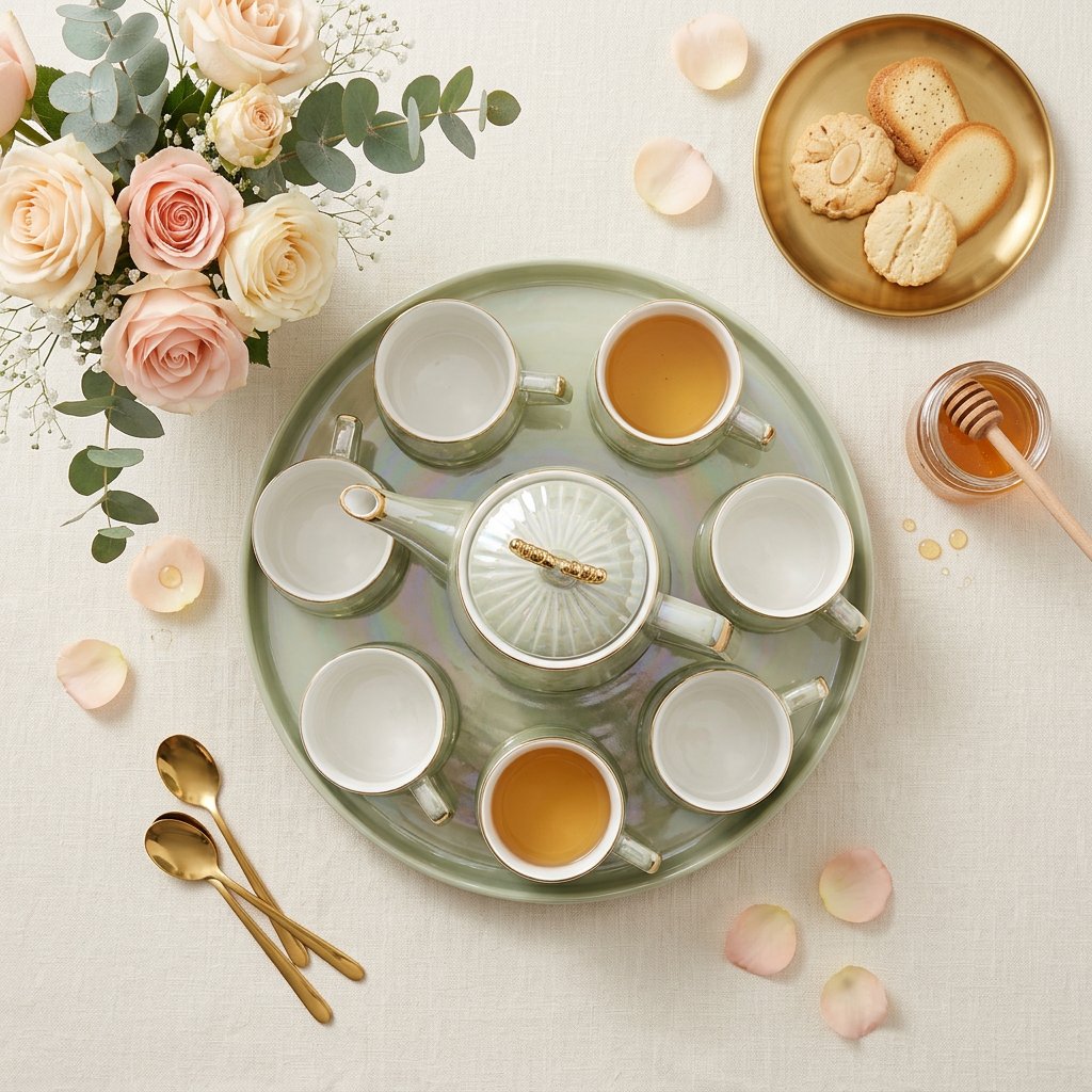 Elegant Royal Antler Ceramic Tea Set 8 Piece
