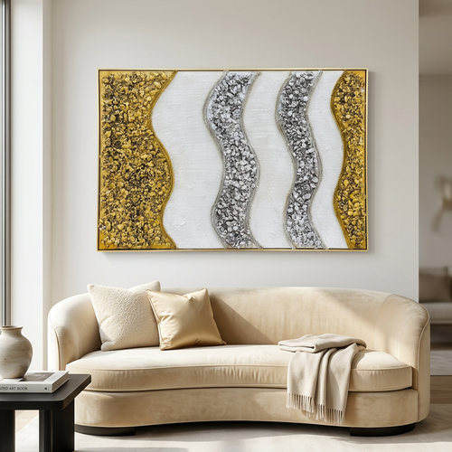 Luxury Crushed Quartz, Gold Leaf, and Textured Wave Collage