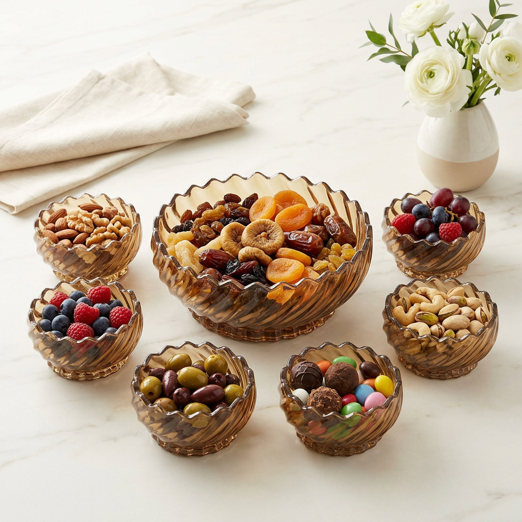 Amber Gold Swirl Textured Bowls Set 7 Piece