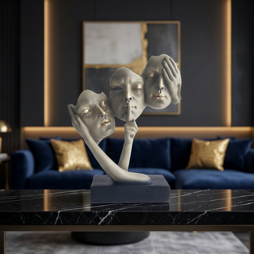 Modern Three Faces Tabletop Art Sculpture