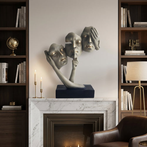 Modern Three Faces Tabletop Art Sculpture