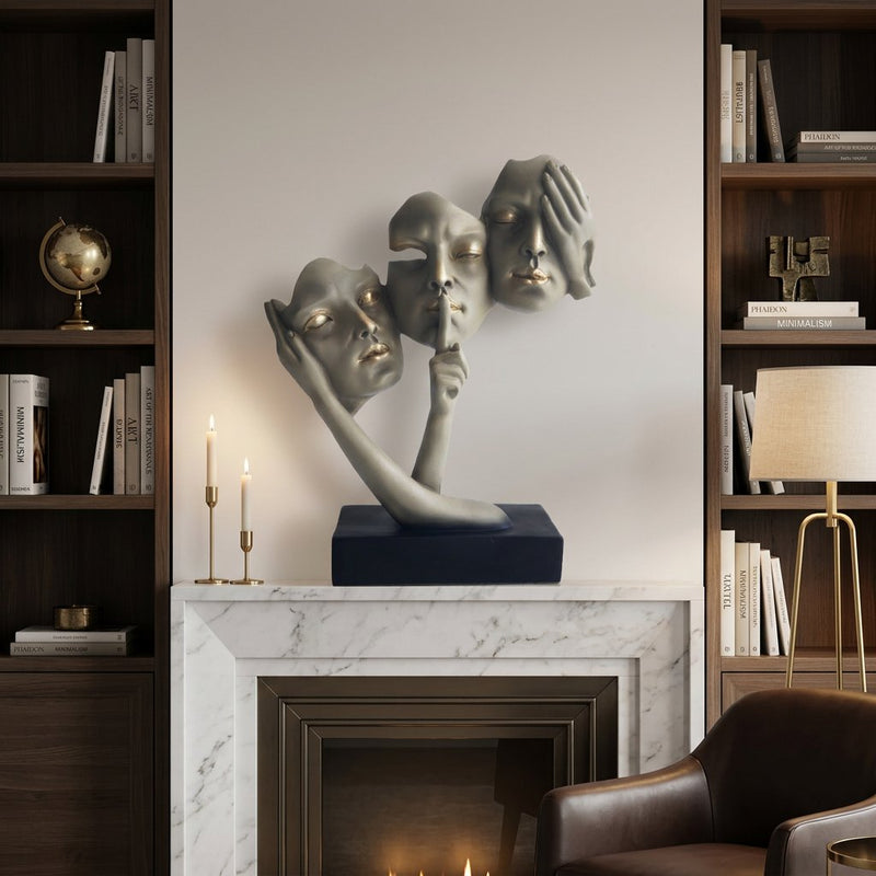 Modern Three Faces Tabletop Art Sculpture
