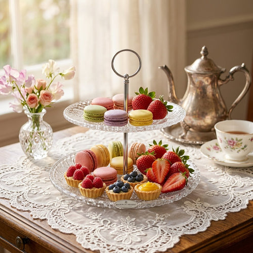 Elegant Glass 2 Tiered Serving Platter Stand
