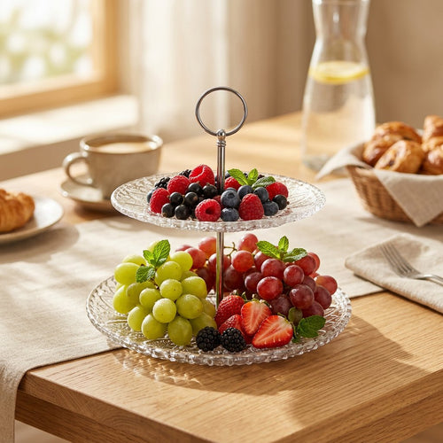 Elegant Glass 2 Tiered Serving Platter Stand