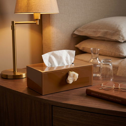 Modern Brown Tissue Box Holder with Agate Gemstone