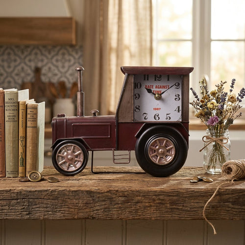 Vintage Tractor Metal Table Clock
