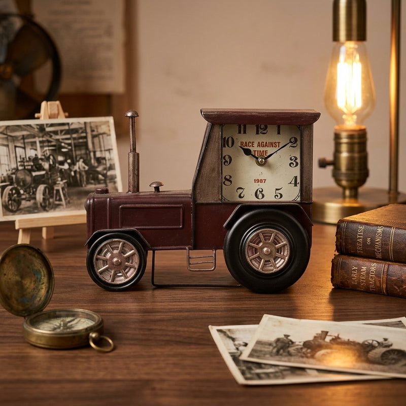 Vintage Tractor Metal Table Clock