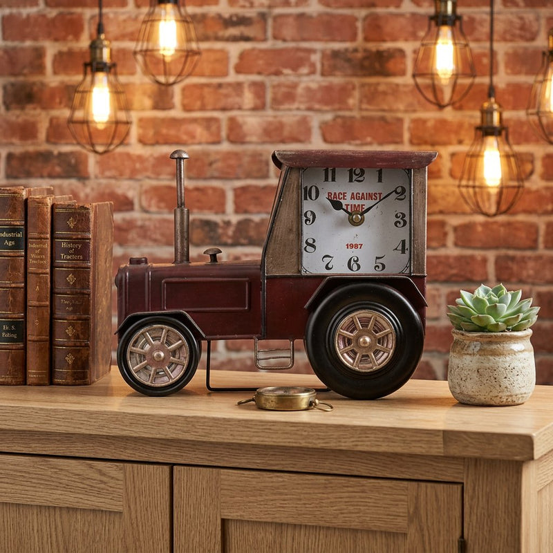 Vintage Tractor Metal Table Clock