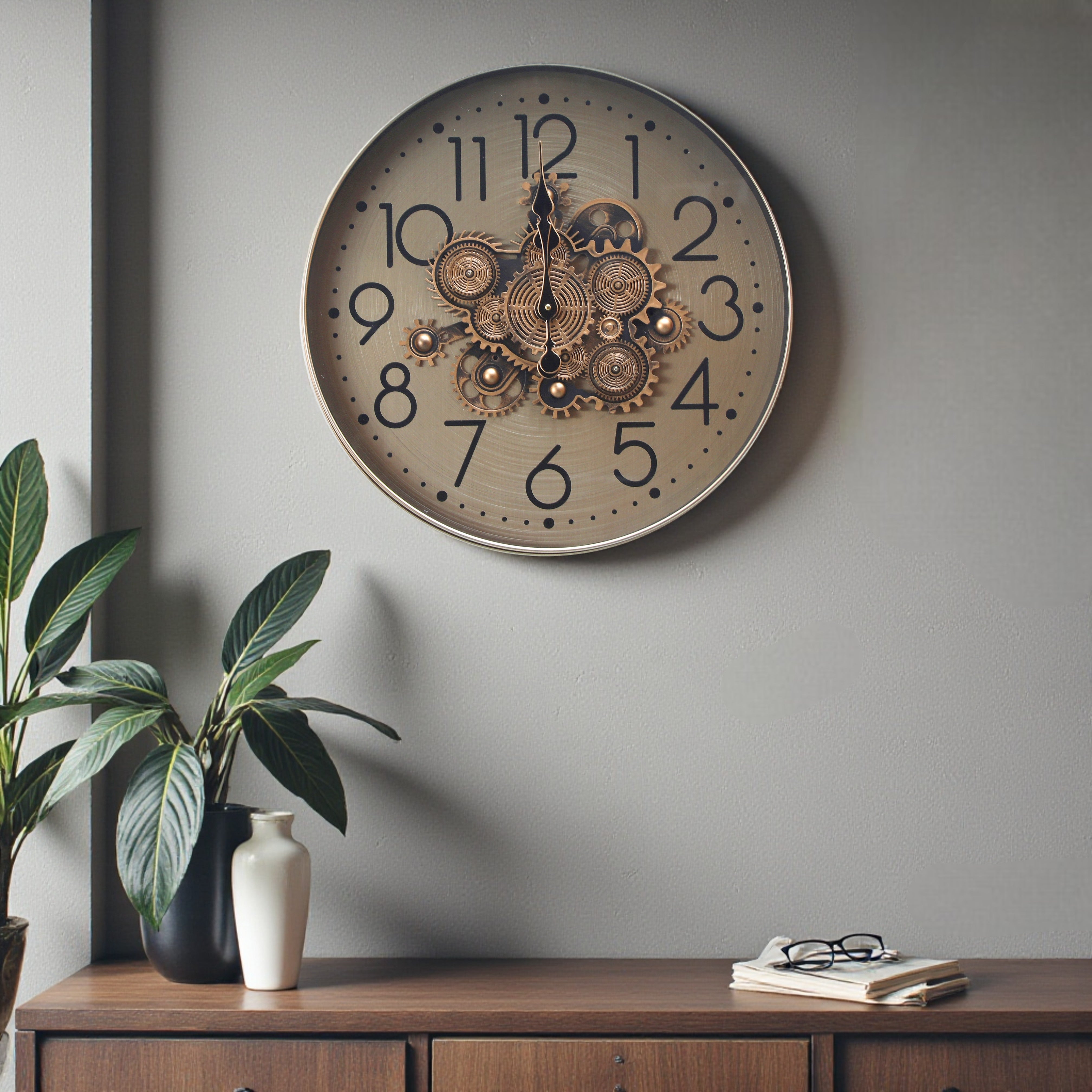 Antique Bronze Gear Wall Clock – 60cm Statement Piece