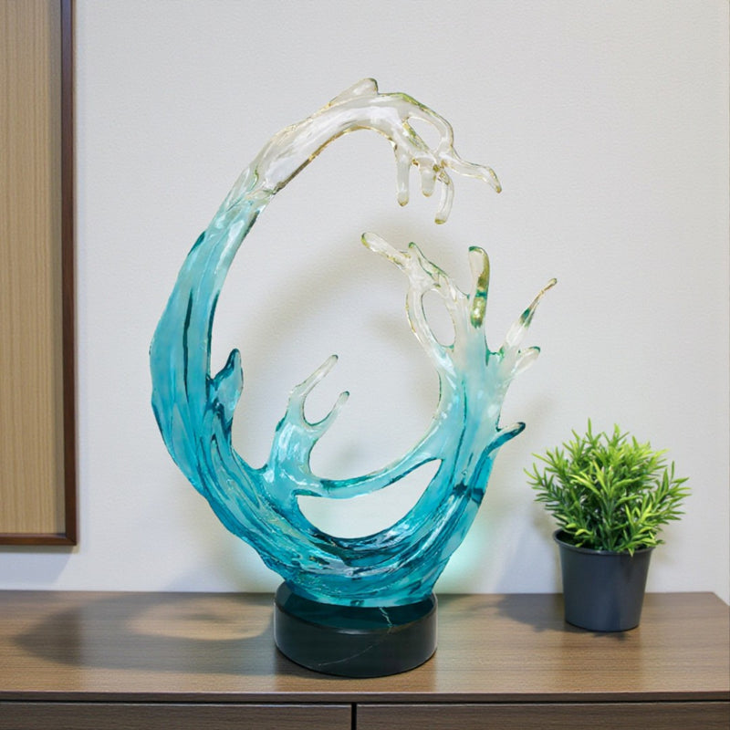 Elegant Crystal Wave Sculpture on Marble Base – Ocean Inspired Décor