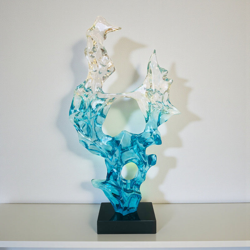 Abstract Crystal Ocean Wave Sculpture on Black Base – Modern Artistic Décor