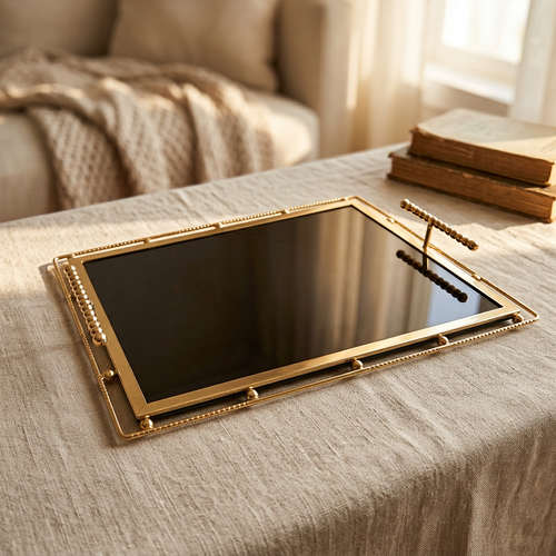 Gold & Black Glass Decorative Serving Tray
