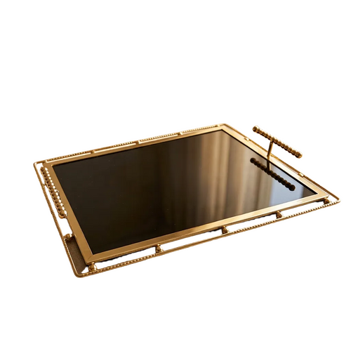 Gold & Black Glass Decorative Serving Tray
