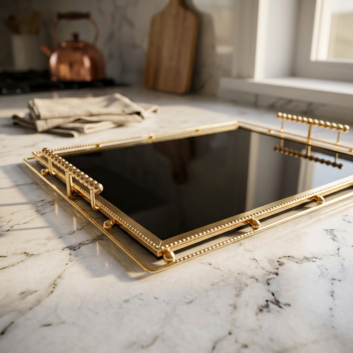 Gold & Black Glass Decorative Serving Tray