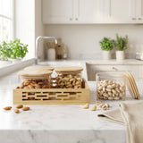 Glass Kitchen Canister Set with Bamboo Lids and Tray