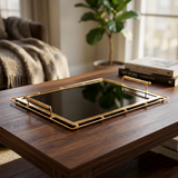Gold & Black Glass Decorative Serving Tray