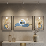 Celestial Feather & Golden Bloom 3D Canvas Art Set of 3