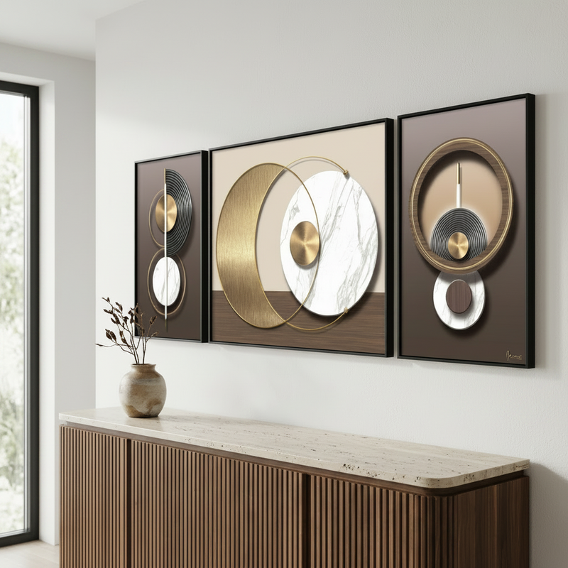 Gilded Geometric Eclipse 3D Canvas Art Set of 3