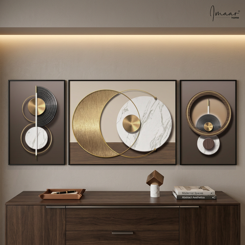 Gilded Geometric Eclipse 3D Canvas Art Set of 3