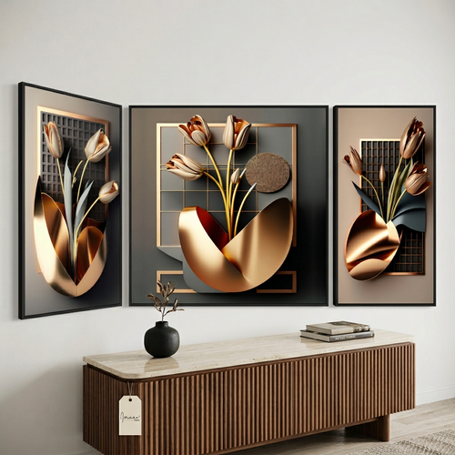 Gilded Tulip Symphony 3D Relief Wall Art Set of 3