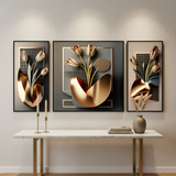 Gilded Tulip Symphony 3D Relief Wall Art Set of 3