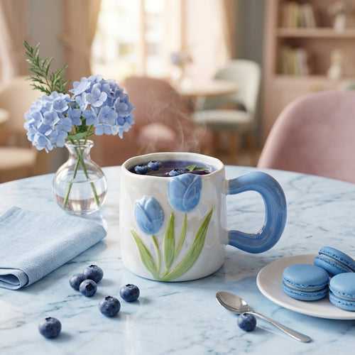 3D Embossed Tulip Ceramic Coffee Mug