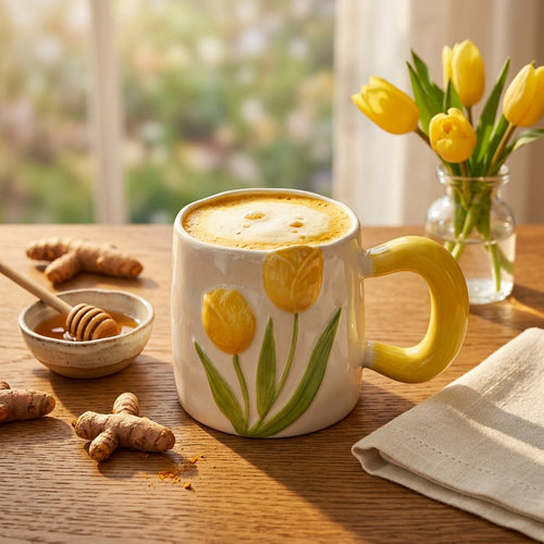 3D Embossed Tulip Ceramic Coffee Mug