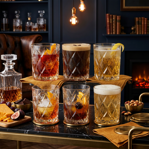 Warm Honey Diamond Cut Glass Set of 6