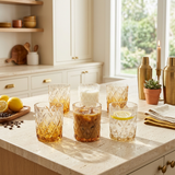 Warm Honey Diamond Cut Glass Set of 6