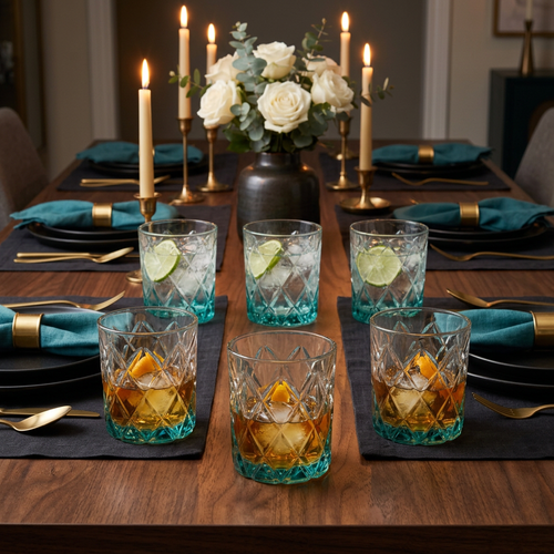 Emerald Diamond-Cut Crystal Glass Set of 6