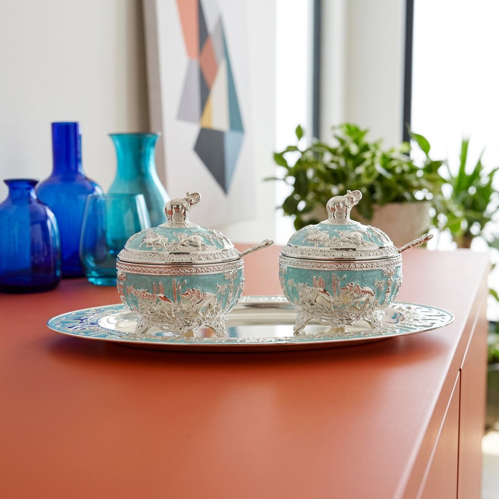 Imperial Elephant Bowl Set with Matching Tray