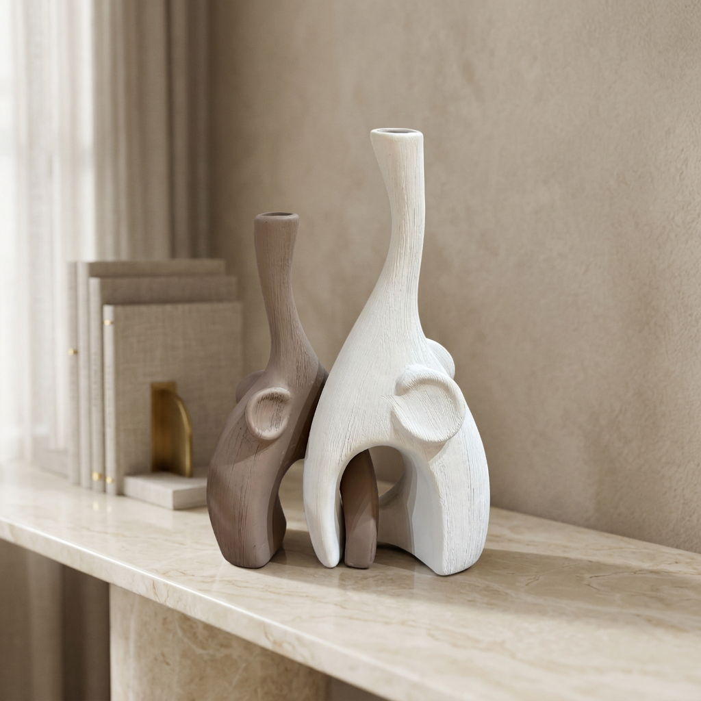 Minimalist Abstract Elephant Ceramic Vases Set of 2