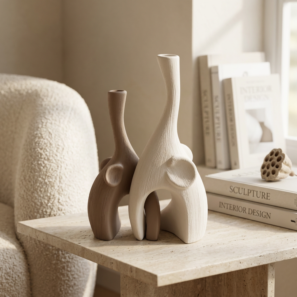 Minimalist Abstract Elephant Ceramic Vases Set of 2