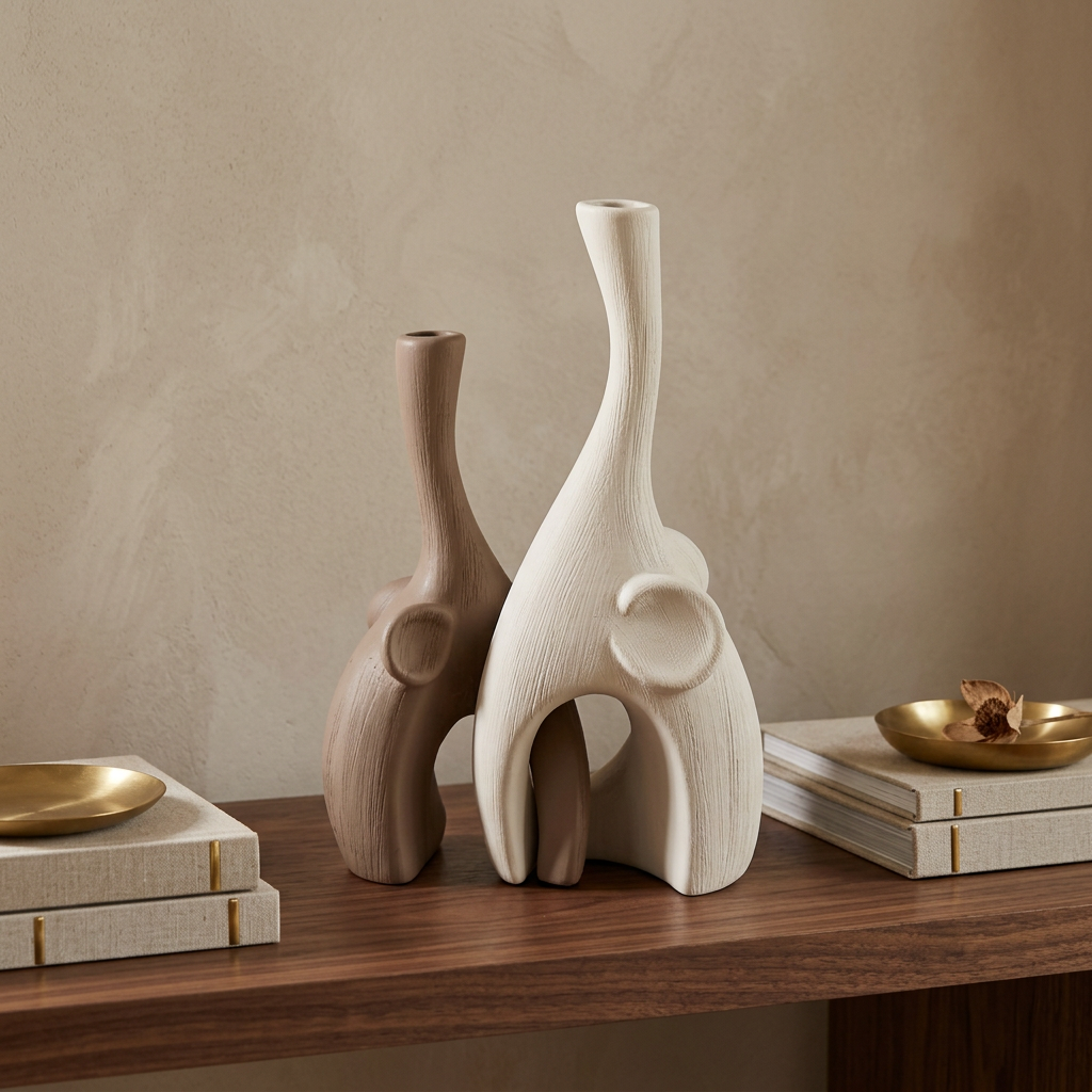 Minimalist Abstract Elephant Ceramic Vases Set of 2